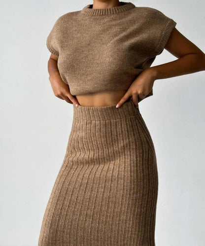 Nthanda -  stylish ribbed sleeveless pullover and skirt set