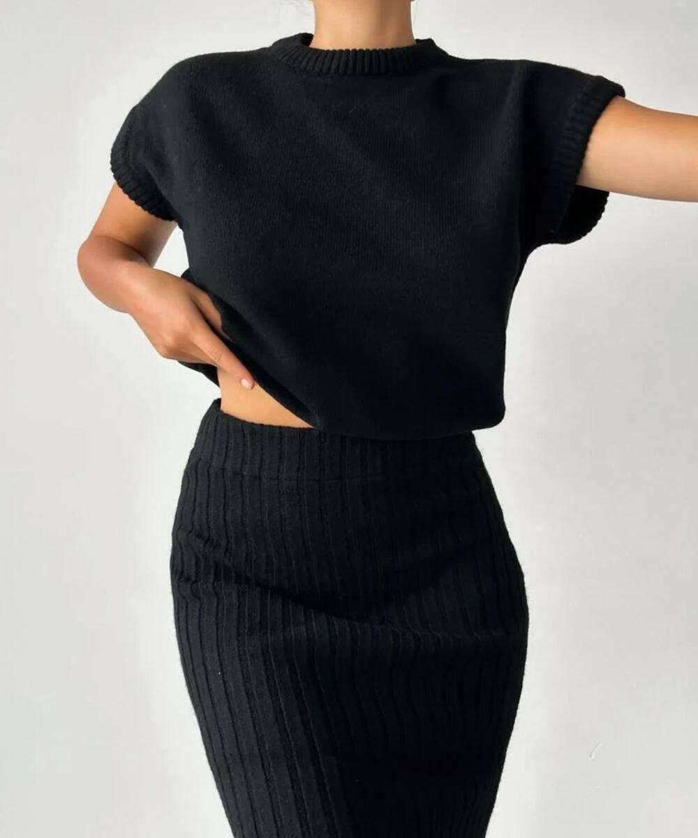 Nthanda -  stylish ribbed sleeveless pullover and skirt set
