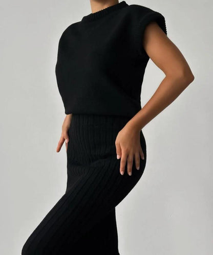Nthanda -  stylish ribbed sleeveless pullover and skirt set