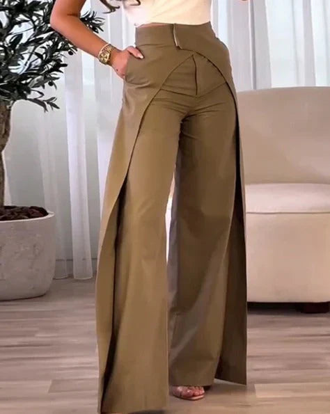 Staggered Wide-Leg Casual Pants