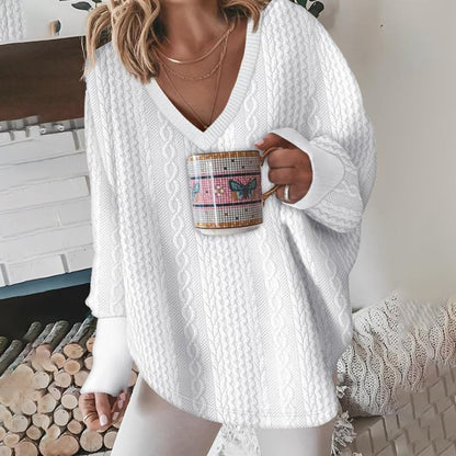 Women’s Sweater - Oversized Cable Knit - V-Neck - Long Sleeve Cozy Casual Fit