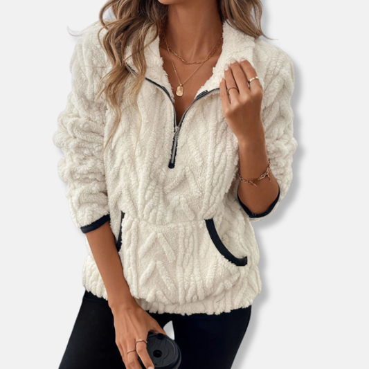 Fleece Relaxed Fit Stand Collar Half-Zip Sweatshirt