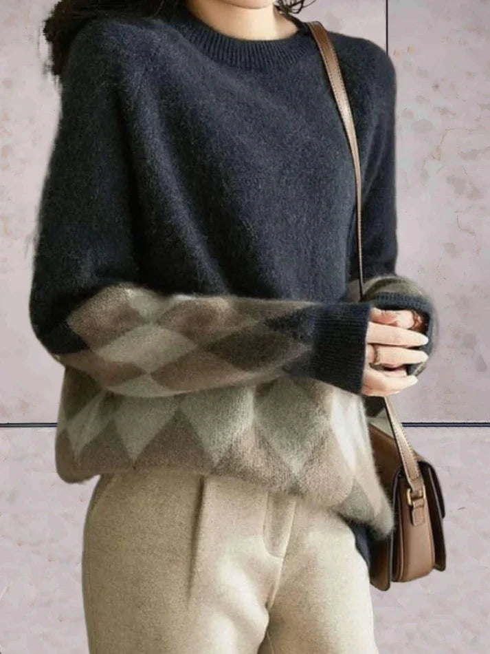 Diamond Pattern Oversized Knitted Sweater