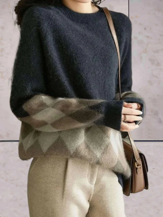 Diamond Pattern Oversized Knitted Sweater