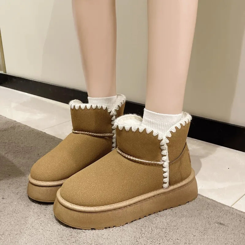 Warm slip-on winter boots with plush lining for women