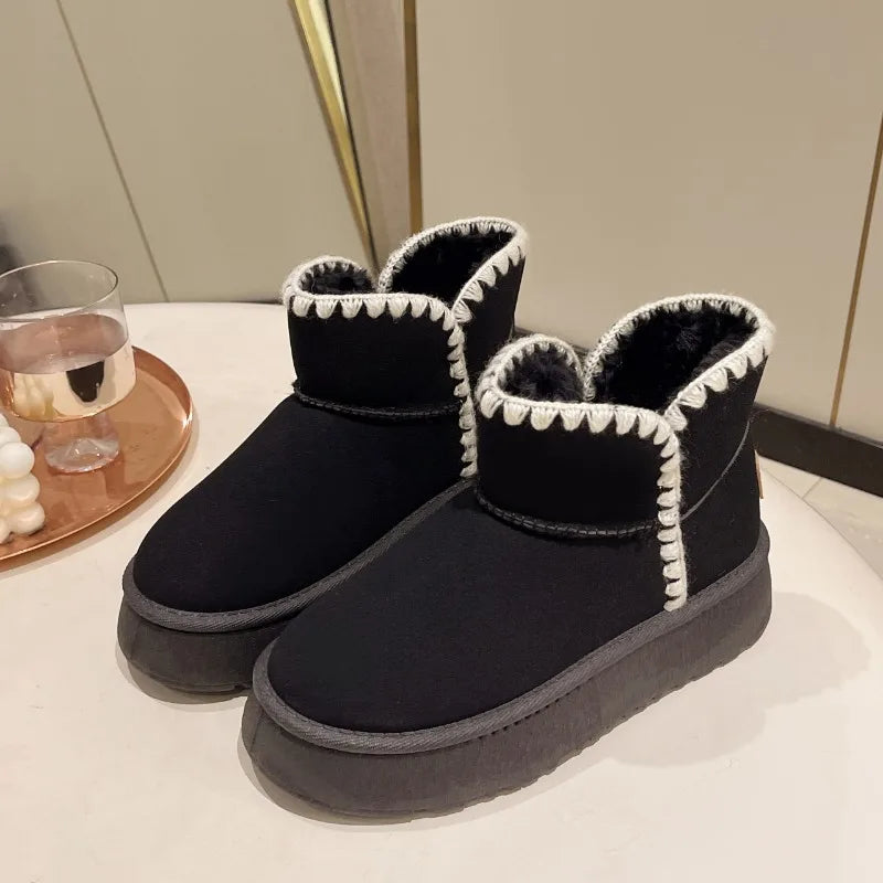 Warm slip-on winter boots with plush lining for women