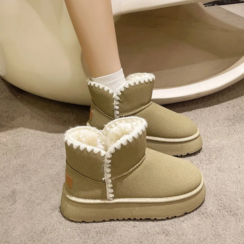 Warm slip-on winter boots with plush lining for women