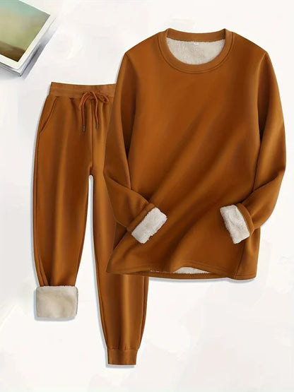 Women's warm plus velvet sweatshirt and pants set