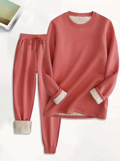 Women's warm plus velvet sweatshirt and pants set