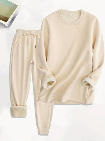 Women's warm plus velvet sweatshirt and pants set