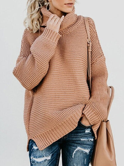 Women's thick line high-neck knitted pullover sweater