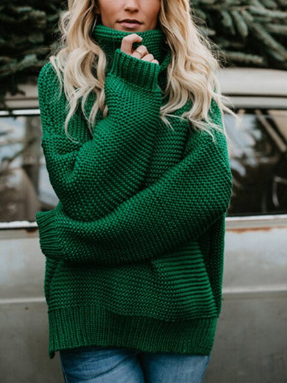 Women's thick line high-neck knitted pullover sweater