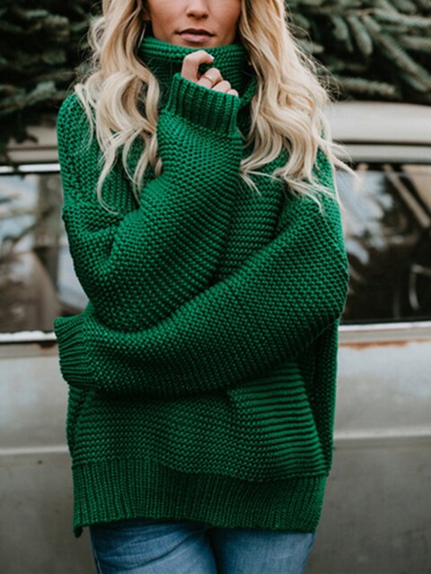 Thick Knit High-Neck Pullover Sweater
