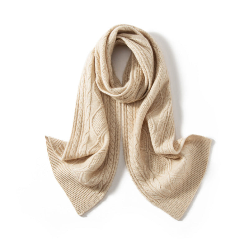 Grace Cable Knit Scarf | Ribbed Trim Solid Scarf
