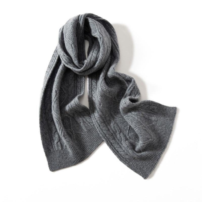 Grace Cable Knit Scarf | Ribbed Trim Solid Scarf