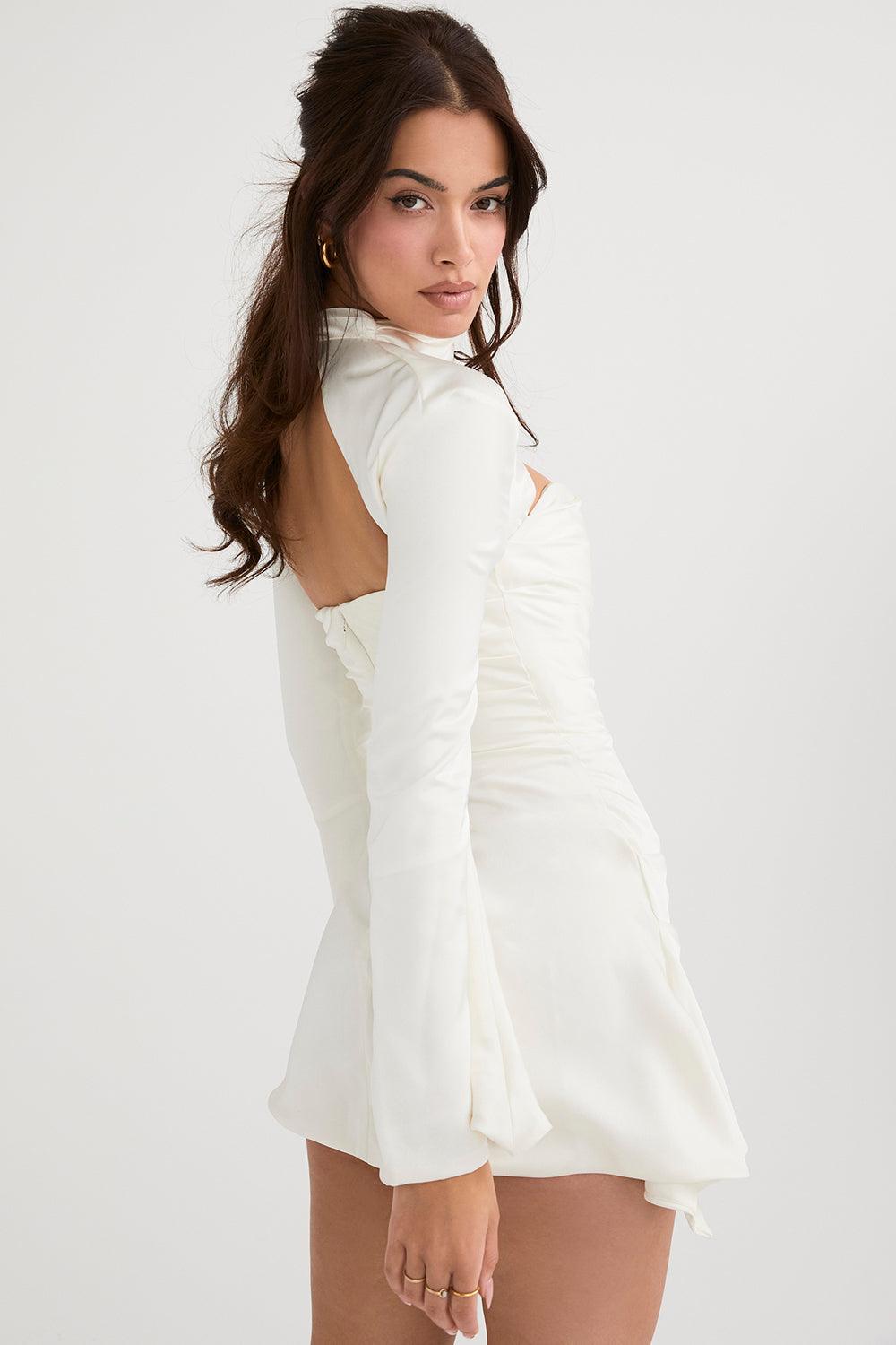 Satin Finish Fitted Long Sleeve Mini Dress