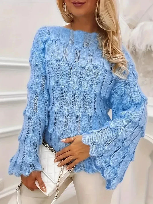 Ruffled Pattern Luxury Knit Sweater