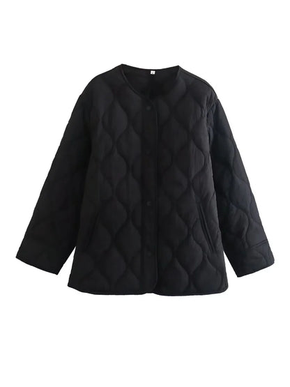Women's autumn winter round neck loose snap button jacket