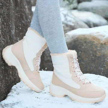 Women's winter waterproof mid-calf leather snow boots