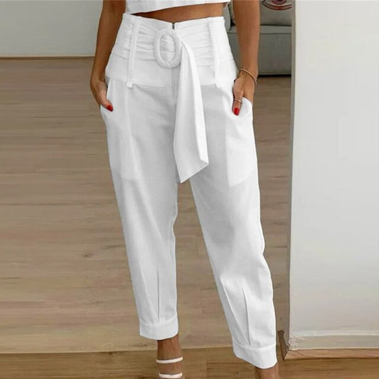 Tailored Pleated High-Waisted Belted Trousers