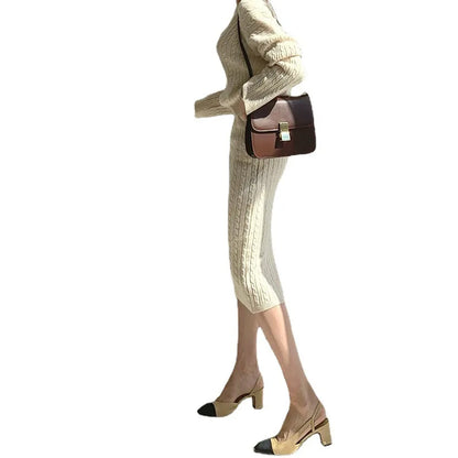 Women's slim fit knitted cardigan and skirt set