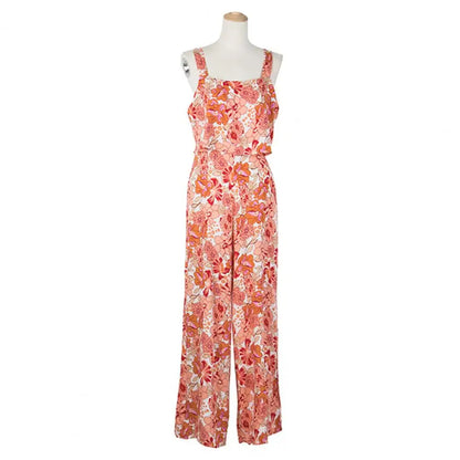 Women's Jumpsuit - Wide-Leg - Sleeveless Spaghetti Straps - Floral Print Casual Wear
