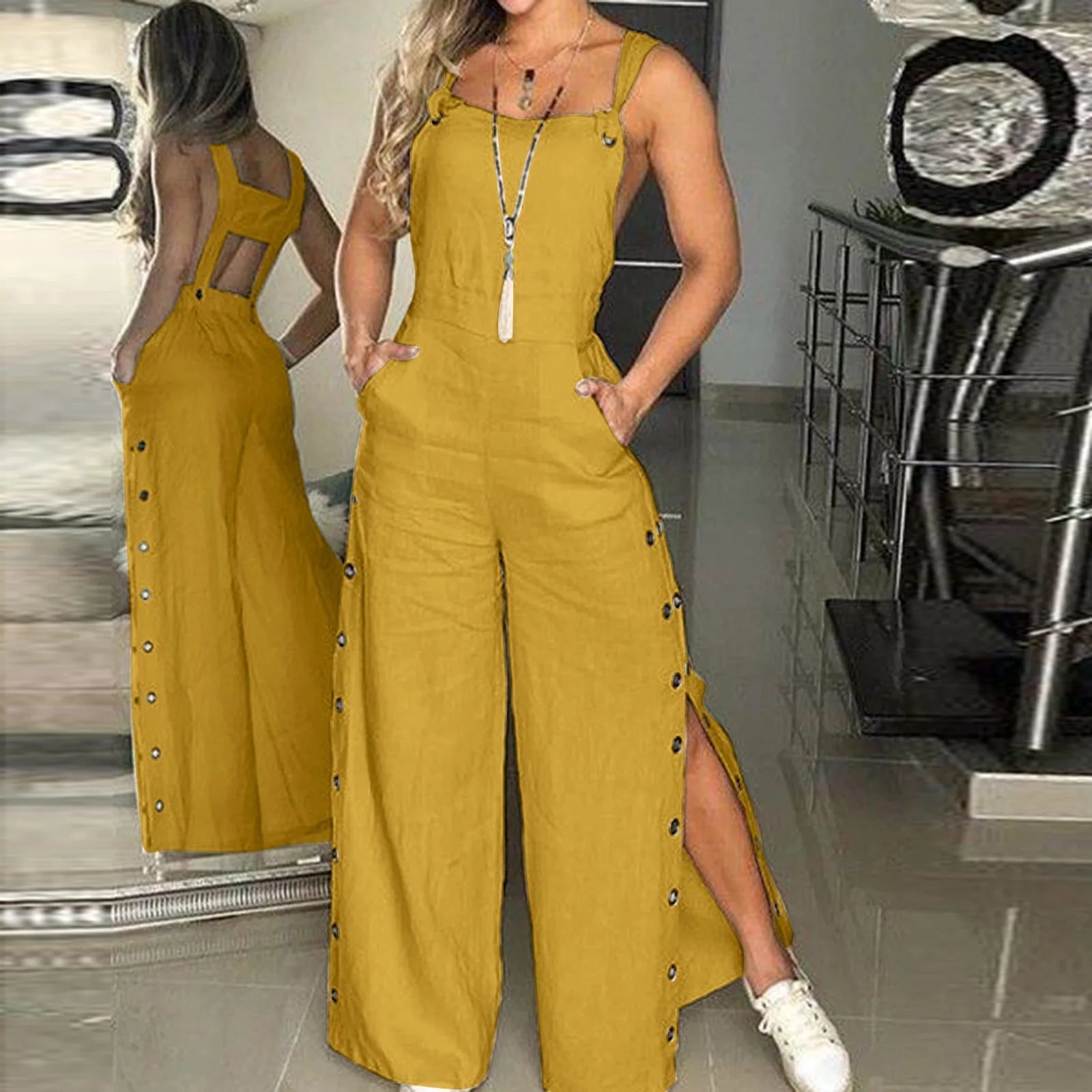 Eline - summer jumpsuit with sleeveless twisted knots & pockets