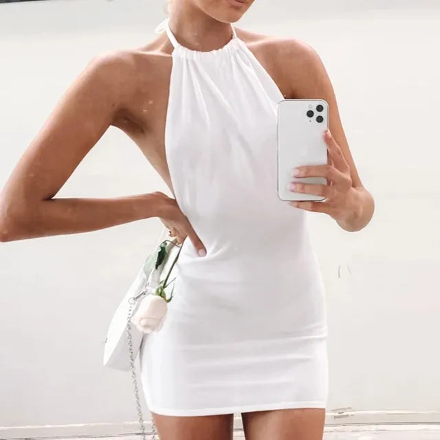 Women's Halter Neck Mini Dress - Backless Bodycon - Elegant Sleeveless Party Wear