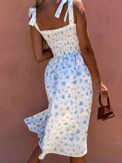 Women's Sundress - Sleeveless A-Line Midi - Sweetheart Neckline - Floral Print