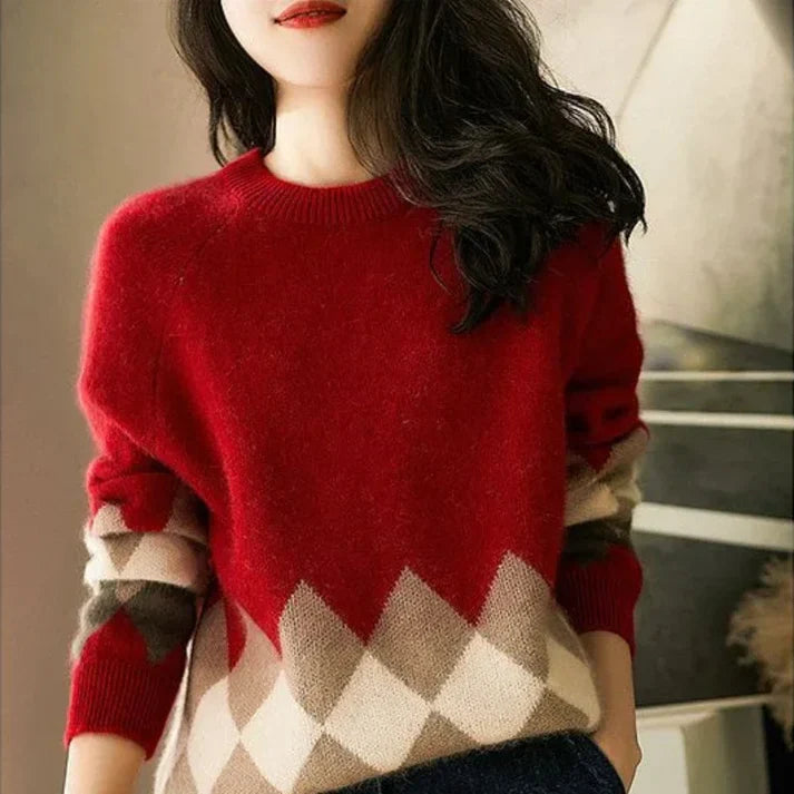 Diamond Pattern Oversized Knitted Sweater