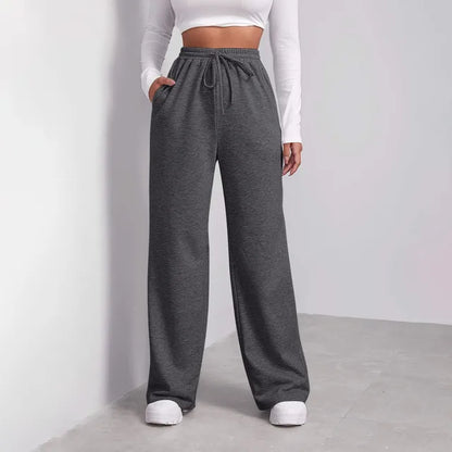 Women's elastic high waist wide-leg sweatpants with pockets