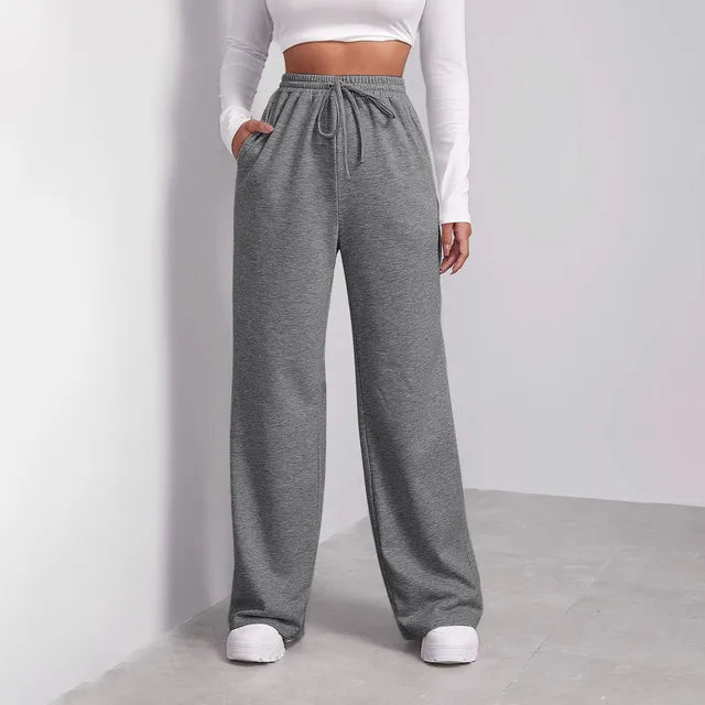 Elastic High Waist Wide-Leg Sweatpants With Pockets