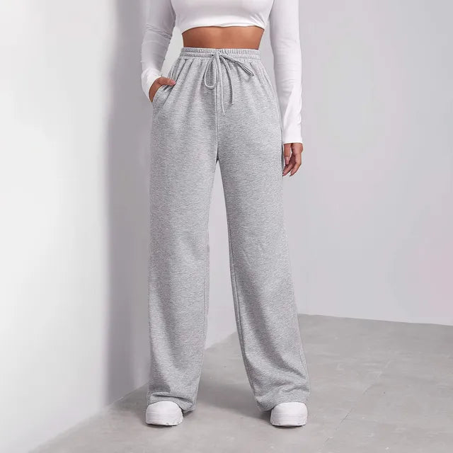 Women's elastic high waist wide-leg sweatpants with pockets