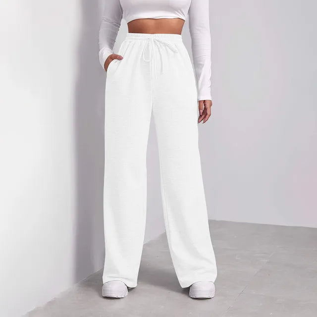 Women's elastic high waist wide-leg sweatpants with pockets