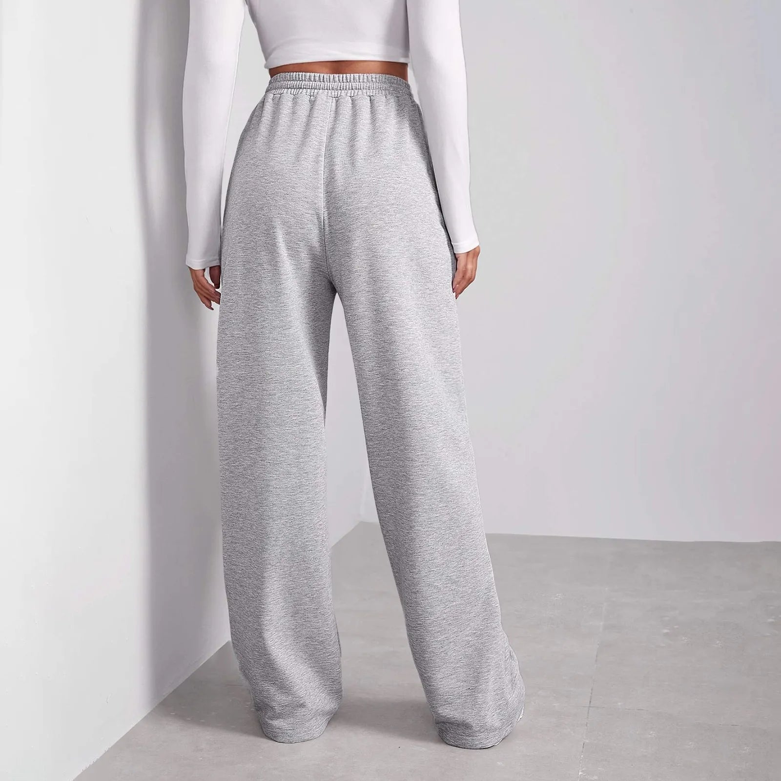 Elastic High Waist Wide-Leg Sweatpants With Pockets