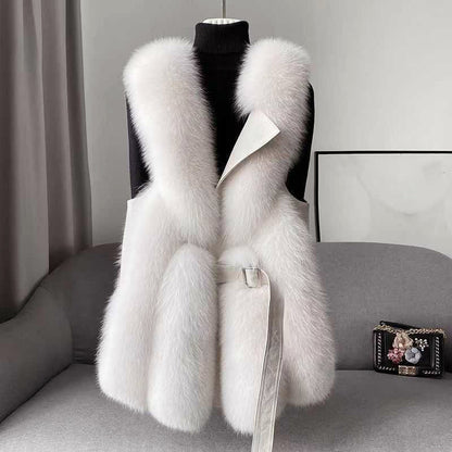 Isabella Belted Furry Collared Vest | Fur Trim Sleeveless Vest
