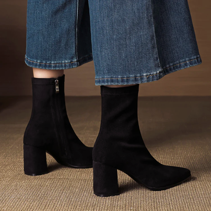 Amelia Fitted Ankle Boots | Block Heel Pointed Toe Boots