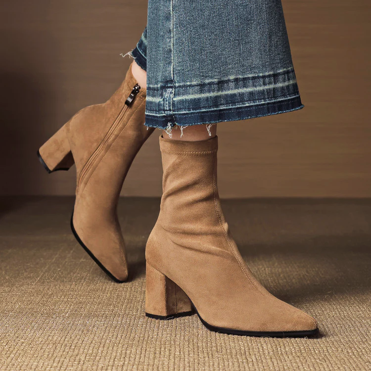 Amelia Fitted Ankle Boots | Block Heel Pointed Toe Boots