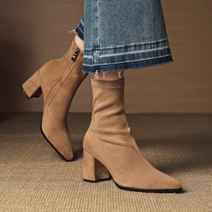 Amelia Fitted Ankle Boots | Block Heel Pointed Toe Boots