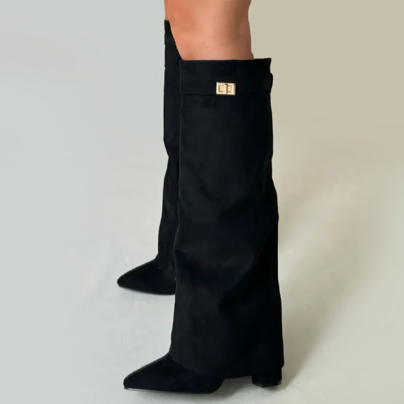 Sienna Knee-High Boots | Fold-Over Cuff Buckle Detail Boots
