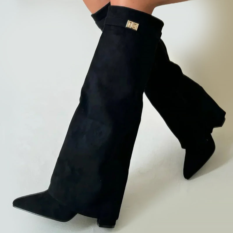 Sienna Knee-High Boots | Fold-Over Cuff Buckle Detail Boots
