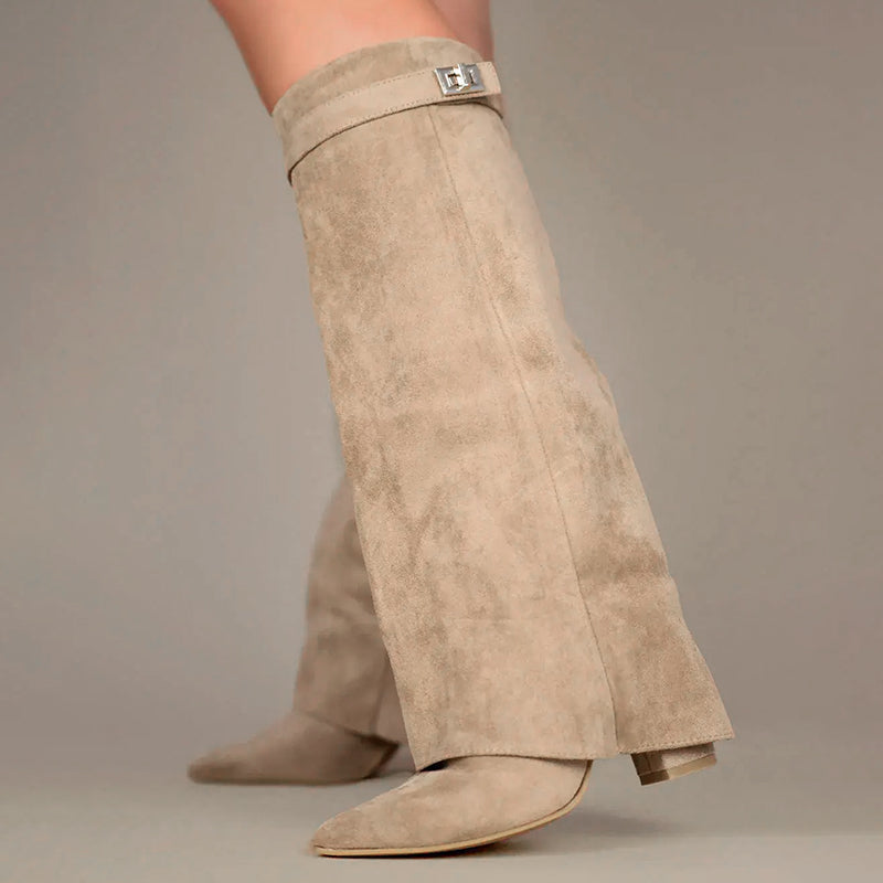 Sienna Knee-High Boots | Fold-Over Cuff Buckle Detail Boots