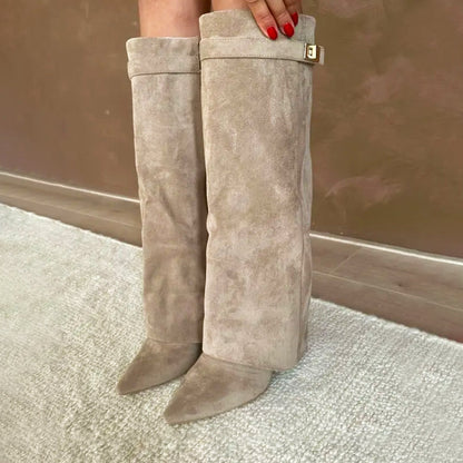 Sienna Knee-High Boots | Fold-Over Cuff Buckle Detail Boots