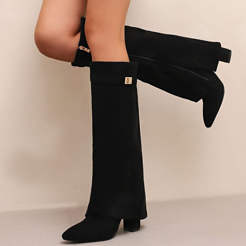 Sienna Knee-High Boots | Fold-Over Cuff Buckle Detail Boots