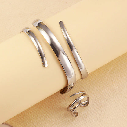 Olivia Sculpted Open Ended Cuff Bracelet And Wrap Ring Two-Piece Set | Solid Design Jewelry