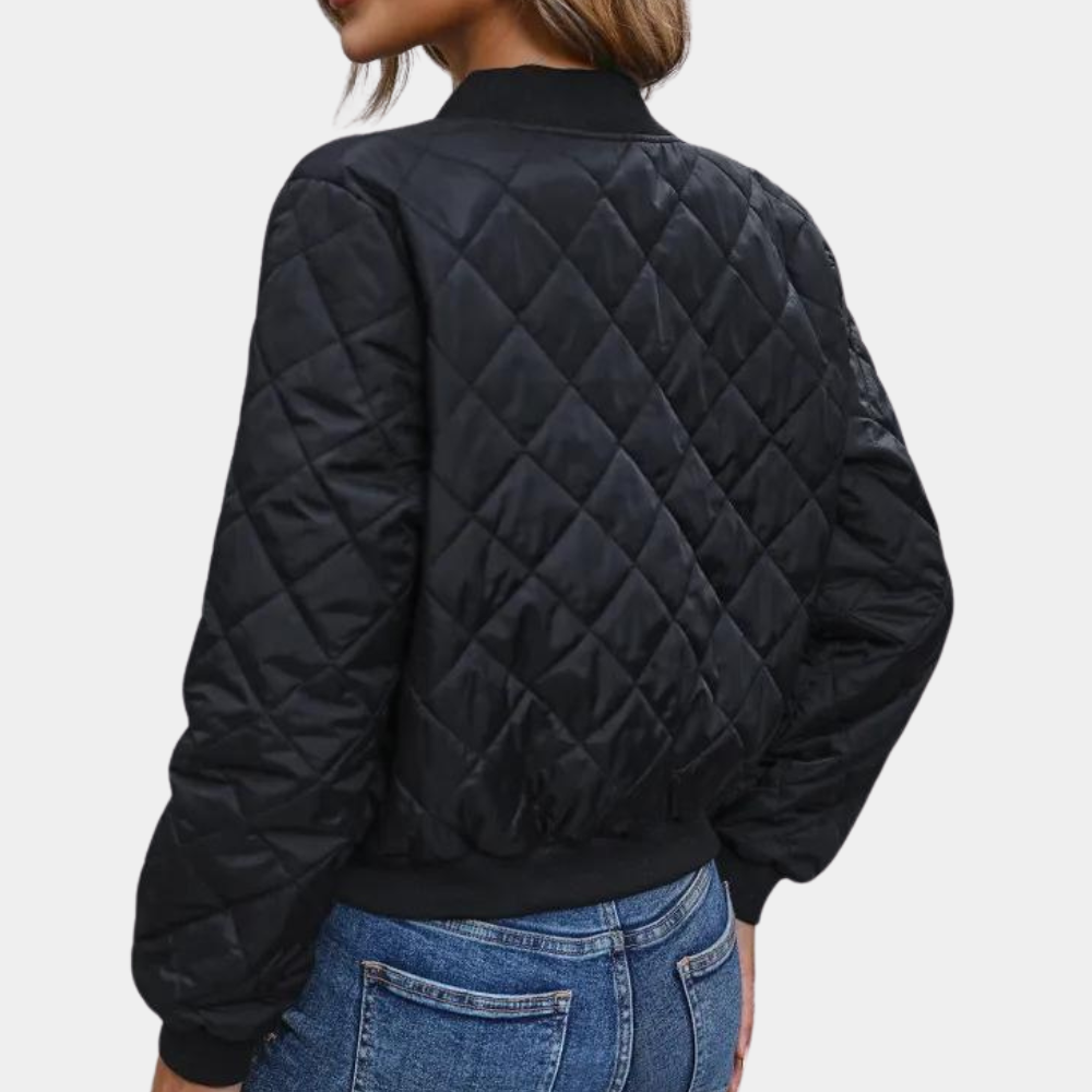 Quilted Diamond Relaxed Fit Bomber Jacket 