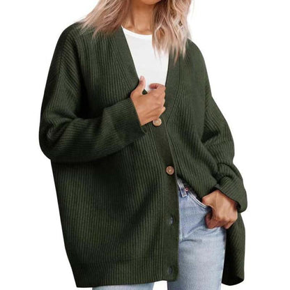 Women’s Cardigan – Oversized Fit – Ribbed Knit – Button Front – Casual Layering Piece