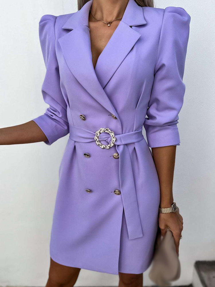 Tailored Double Breasted Belted Blazer Mini Dress 