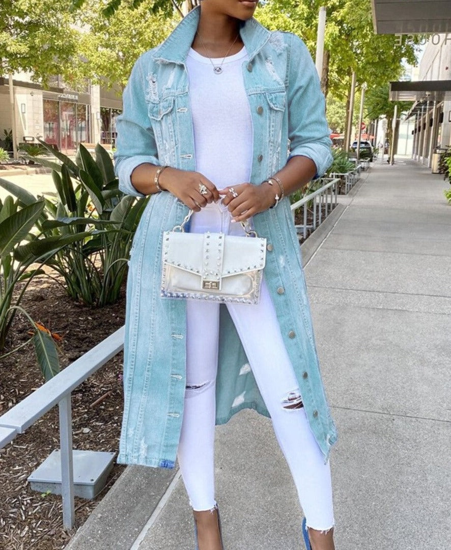 Oversized Denim Texture Button-Down Jacket 