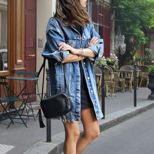 Oversized Denim Texture Button-Down Jacket 